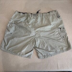 Hook & Tackle Mens Fishing Shorts 3XL Khaki Tan Nylon Cargo Mesh Lined 8016047
